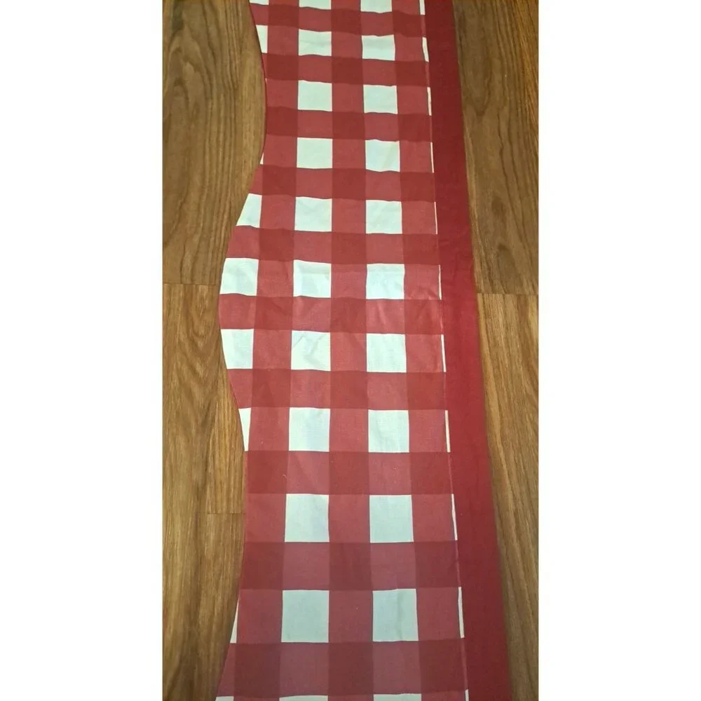 Red Plaid Curtain Valance Scalloped Checked Farmhouse Country Cottage 60x14